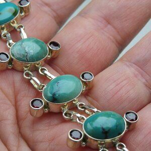 Sterling Silver Turquoise Garnet  Bracelet Hand Crafted